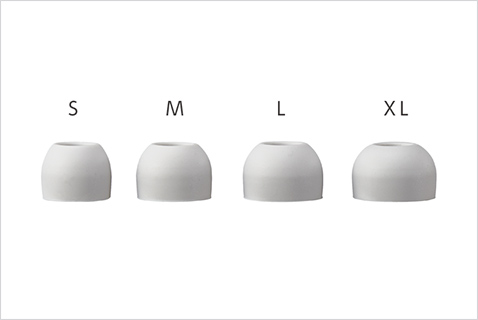 4つのサイズから選べるイヤーピース（S／M／L／XL）
